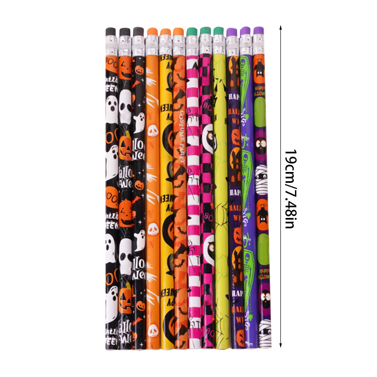 

12 шт. Хэллоуинские карандаши с ластиком в ассортименте Хэллоуинский карандаш Скелет Паук Деревянные карандаши для принадлежностей для Хэллоуинской вечеринки One Size