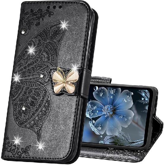 Für Galaxy S24 FE Handyhülle Brieftasche, Damen Flip Folio PU Leder Schutzhülle Handschlaufe Kartenfächer Halter Ständerhülle für Samsung Galaxy S24 FE