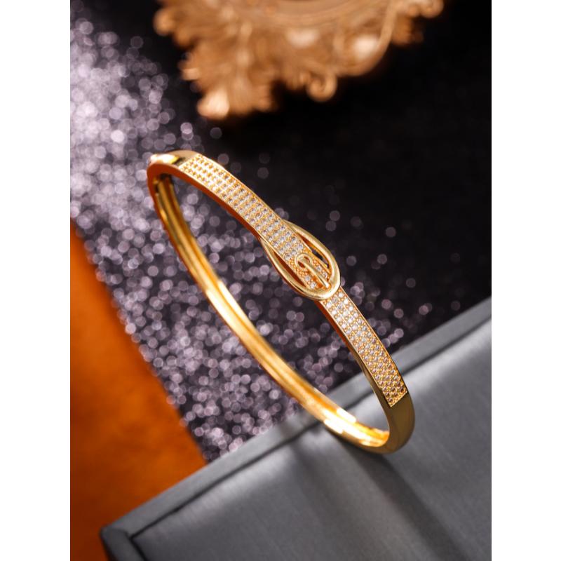 Fashionable, Minimalist, High-end, Shiny Electric Inlaid with Zircon Belt Buckle Bracelet for Women