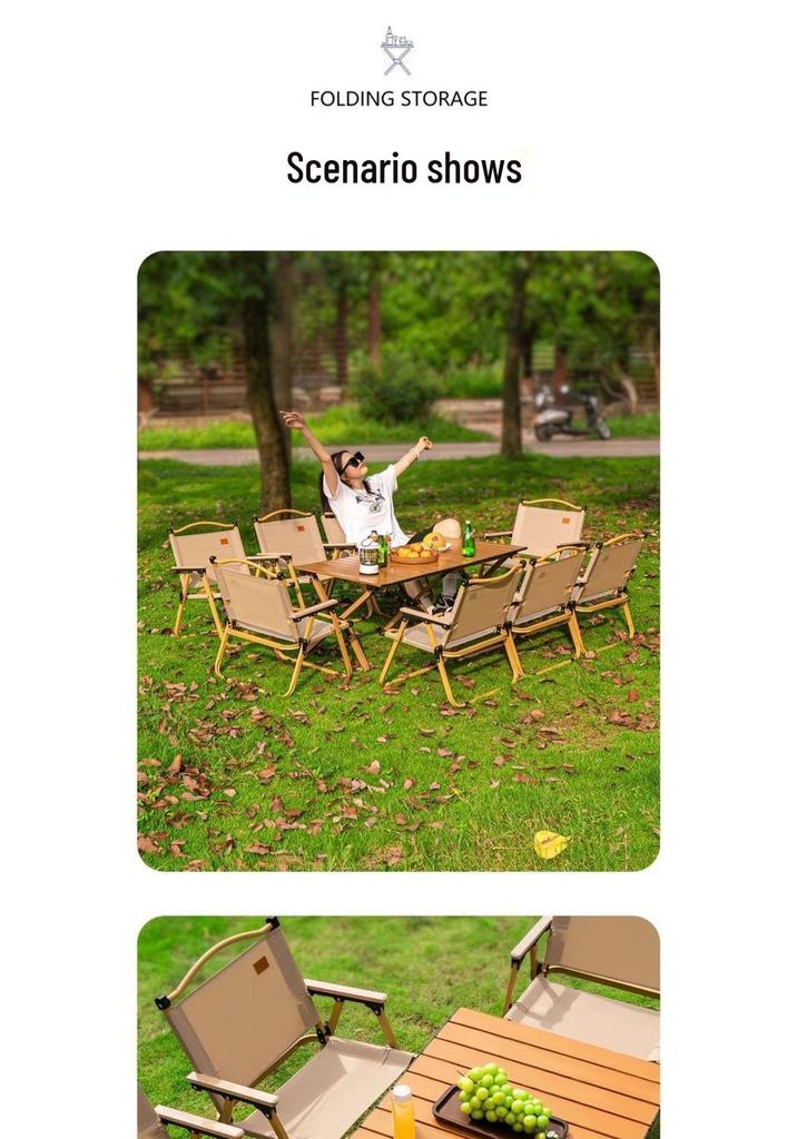 Reinforced Outdoor Folding Table and Chair Set with Roll-up Table