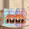 1PC Floral Red Panda 750ml Color Plastic Sports Water Bottle Leakproof Flip Straw Lid Suitable for Sports Office Home Use