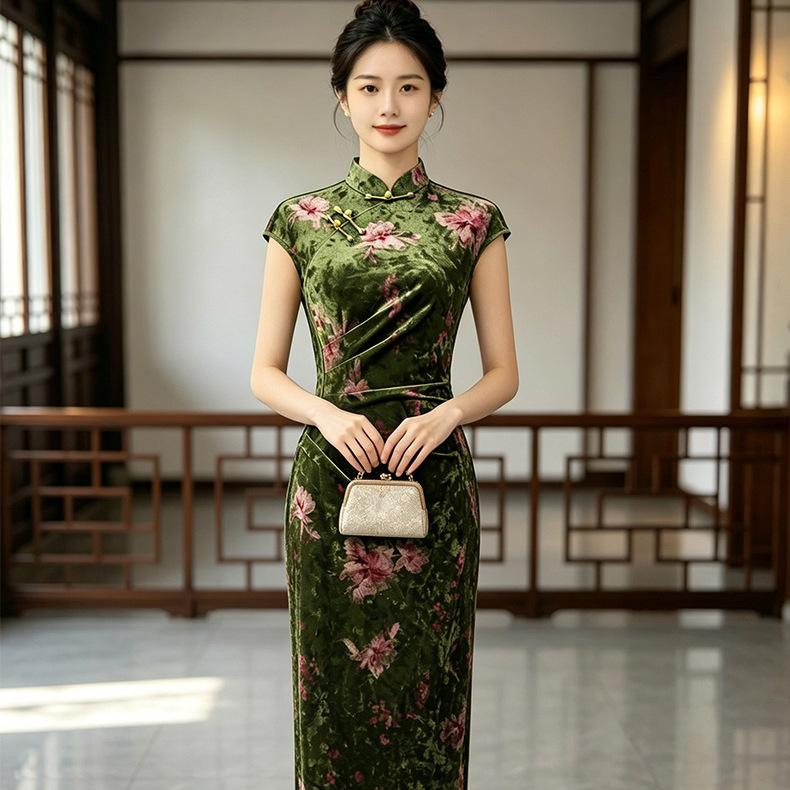 Linxiang Man Cheongsam 1011 New Improved Velvet Retro Old Shanghai Temperament Long Sleeveless Classical Charm Day