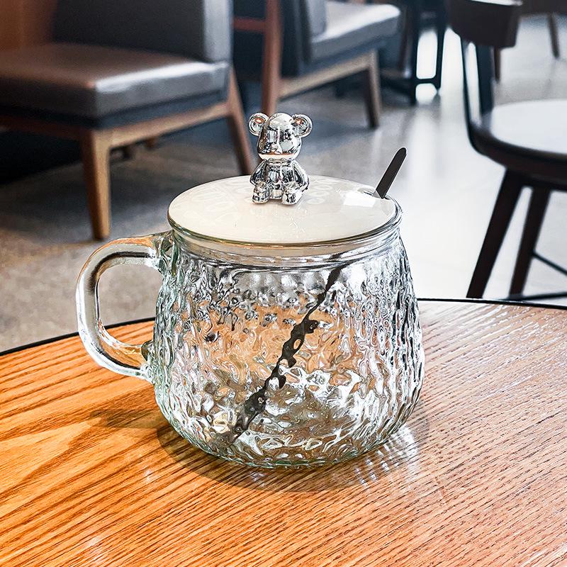 

Cartoon Bear Glass Cup: Trendy Water/Teacup with Handle, Perfect for Breakfast Regular