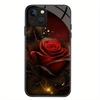 Rose patterned tempered glass phone case suitable for iPhone17 16 15 14 13 12 11Pro/Max/Plus anti drop and shockproof back cover