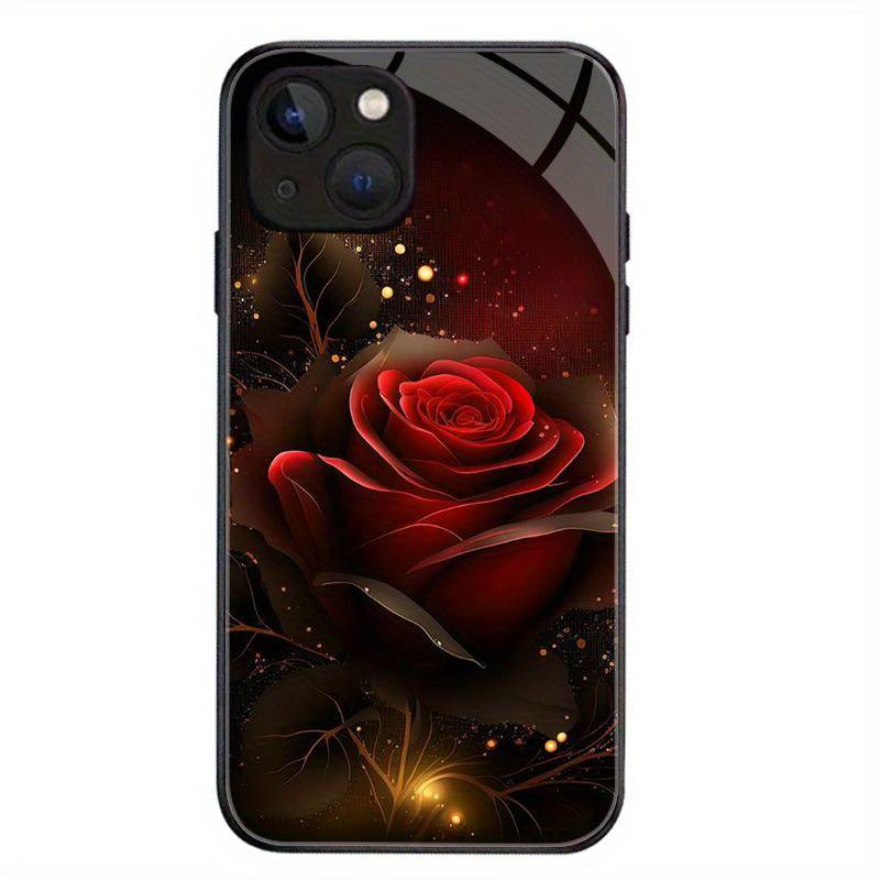 Rose patterned tempered glass phone case suitable for iPhone17 16 15 14 13 12 11Pro/Max/Plus anti drop and shockproof back cover
