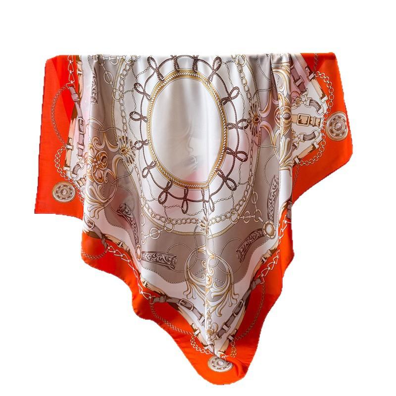 Luxury Chain Satin Imitation Silk Printing Large Square Scarf Silk Scarf Shawl Headscarf Neck Protection Scarf