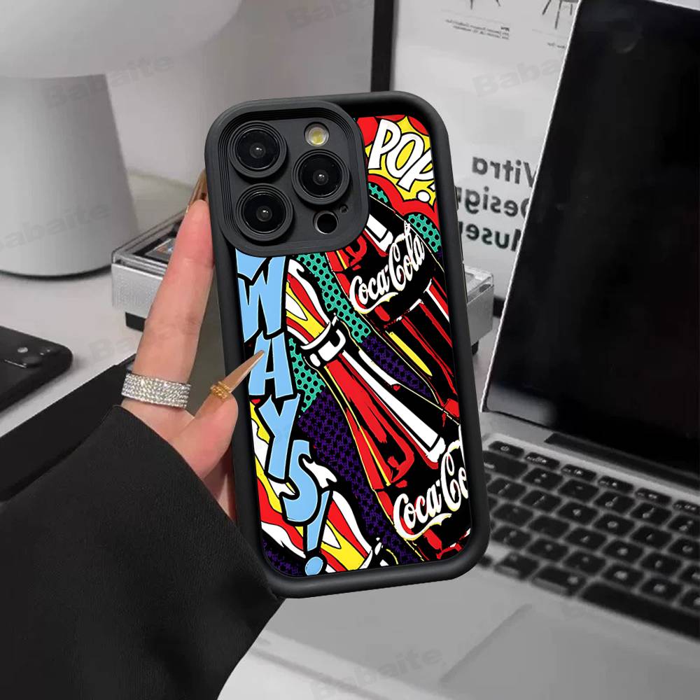 Hot C-Coca Drinks C-Cola Silicone Soft Phone Case For IPhone 17 16 15 14 Plus 13 12 Mini 11 Black Cover