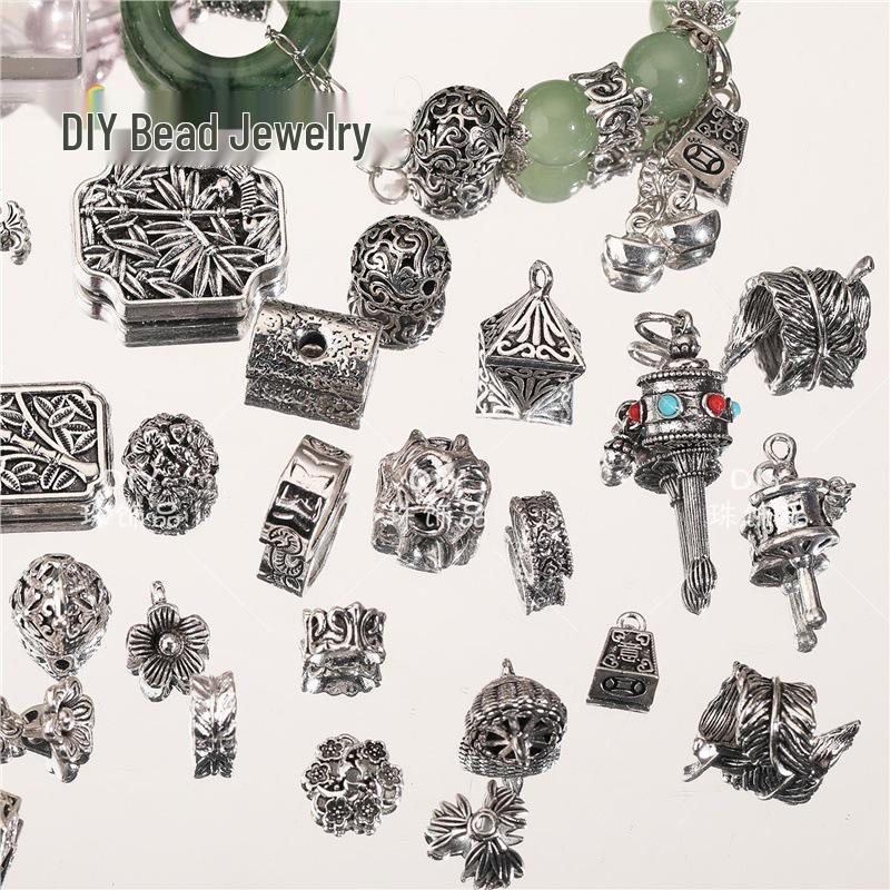 Tibetan Antique Silver Flower Spacer Beads Pendant for DIY Jewelry