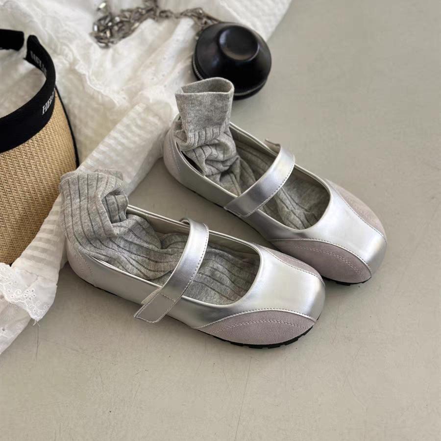

Красивые туфли Мэри Джейн с юбкой женские 2024 лето новые ретро универсальные туфли Doudou одинарные туфли балетки на плоской подошве 35 серебряный серый