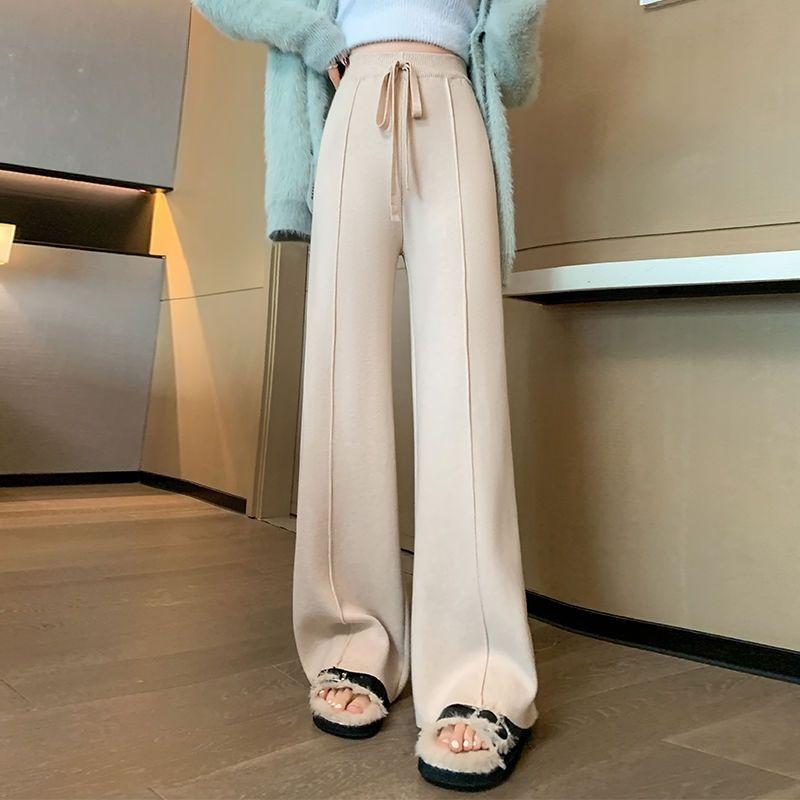 Pantalon large tricoté pour femme automne et hiver nouveau pantalon long taille haute drapé tricoté