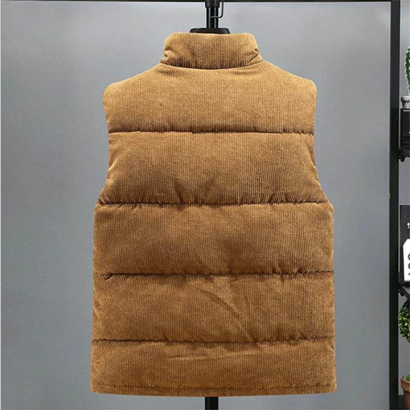 New Vest Jacket Autumn Winter Warm Coat Stand Collar Padded Waistcoat Corduroy Work Wear Male Clothes M-5XL Sleeveless Vest