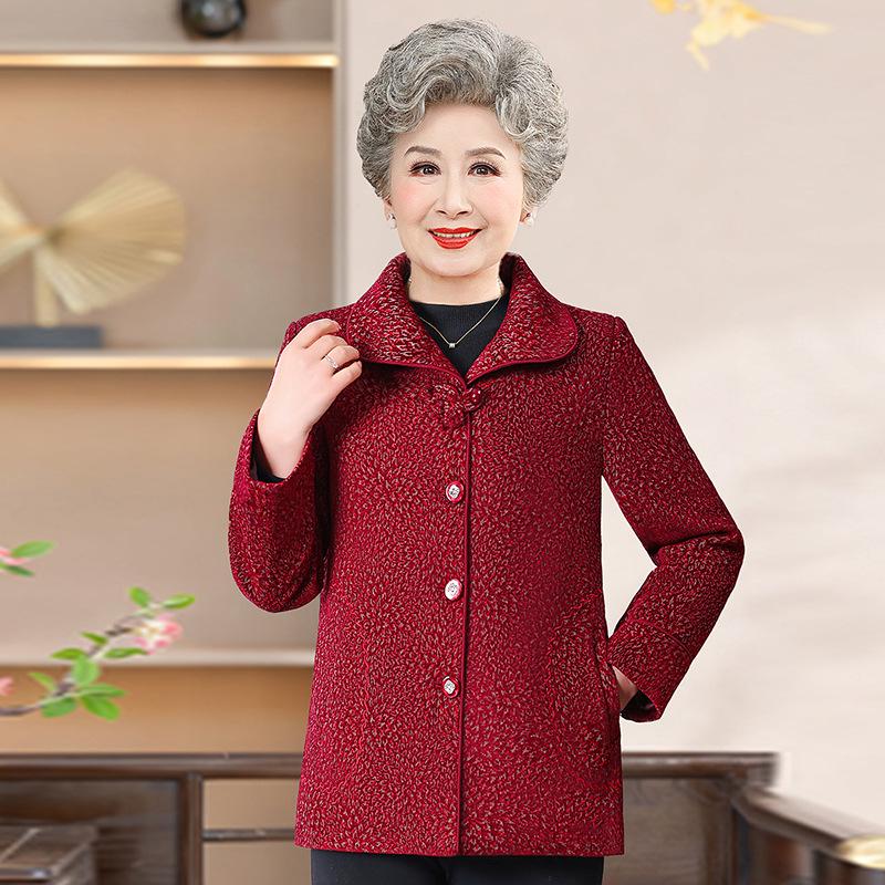 2026 Fashionable Spring/Autumn Short Jacket for Middle-Aged and Elderly Women, Stylish Lapel, Warm Grandma Jacket