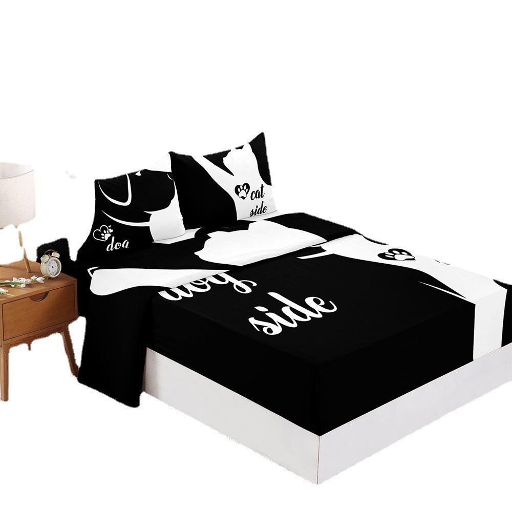 Four-Piece Mattress Digital Printing Mattress Protective Cover Bedding Black And White Letters