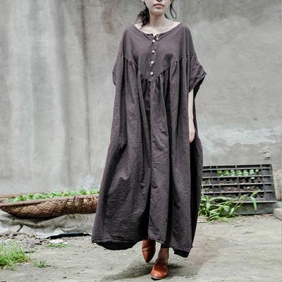 Women Summer Cotton LinenCasual Robes Size Women Vintage Dress