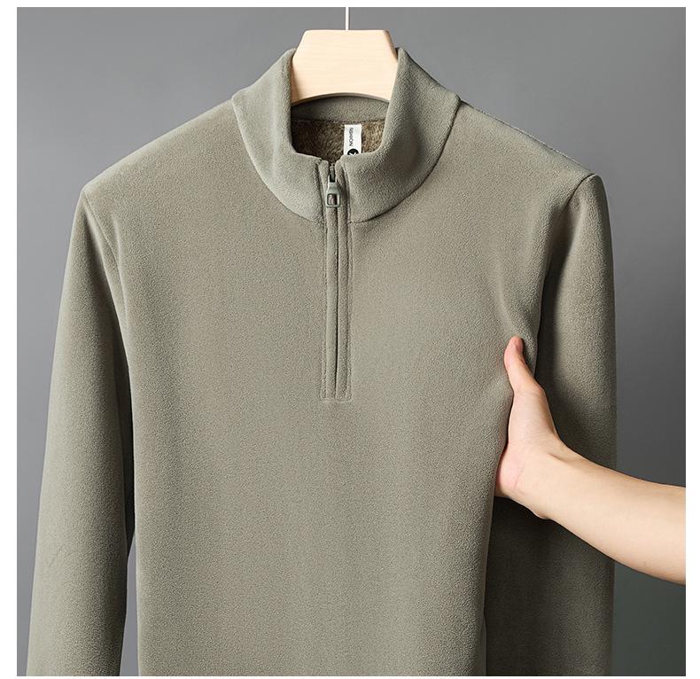 2025 Vinter Herr Fleece Flanell Halvdragkedja Ståkrage Huvtröja - Varm Sammets Köldskydd Topp