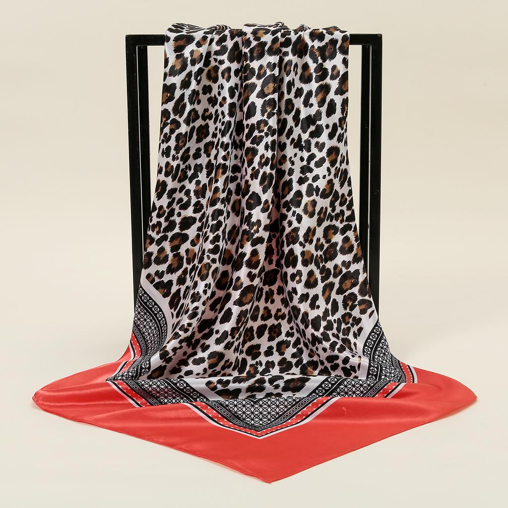 90cm Leopard Print Square Scarf Satin Silk Headband Muslim Woman Hijab Lady Fashion Hairwrap Rock Style Headscarf Islam Turban
