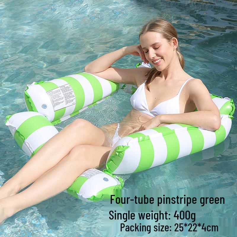 Inflatable Mesh Lounge Chair: Four-Tube Floating Hammock with Striped Foldable Design for Water Recreation