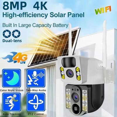 Dual Lens Solar Camera PTZ Motion Detection Night Vision Security Monitoring WIFI/4G Wireless Video IP Network CCTV Monitor