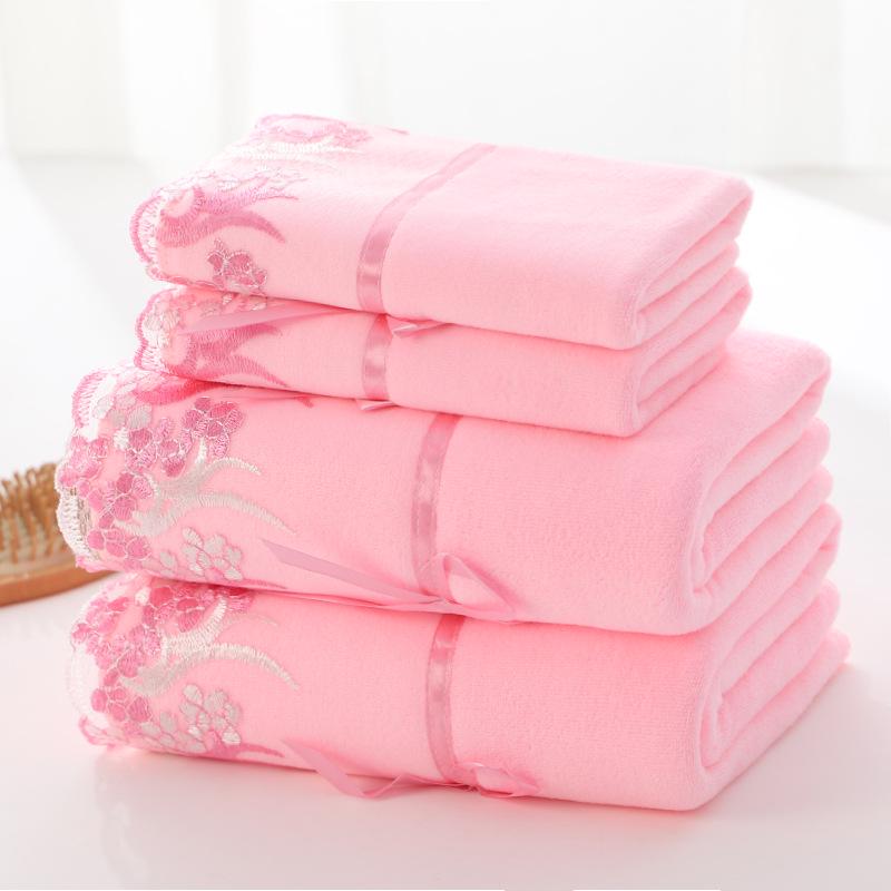 Lace Edged Embroidered Hair Drying Towel - Polyester/Nylon, Thick, Year-Round Use