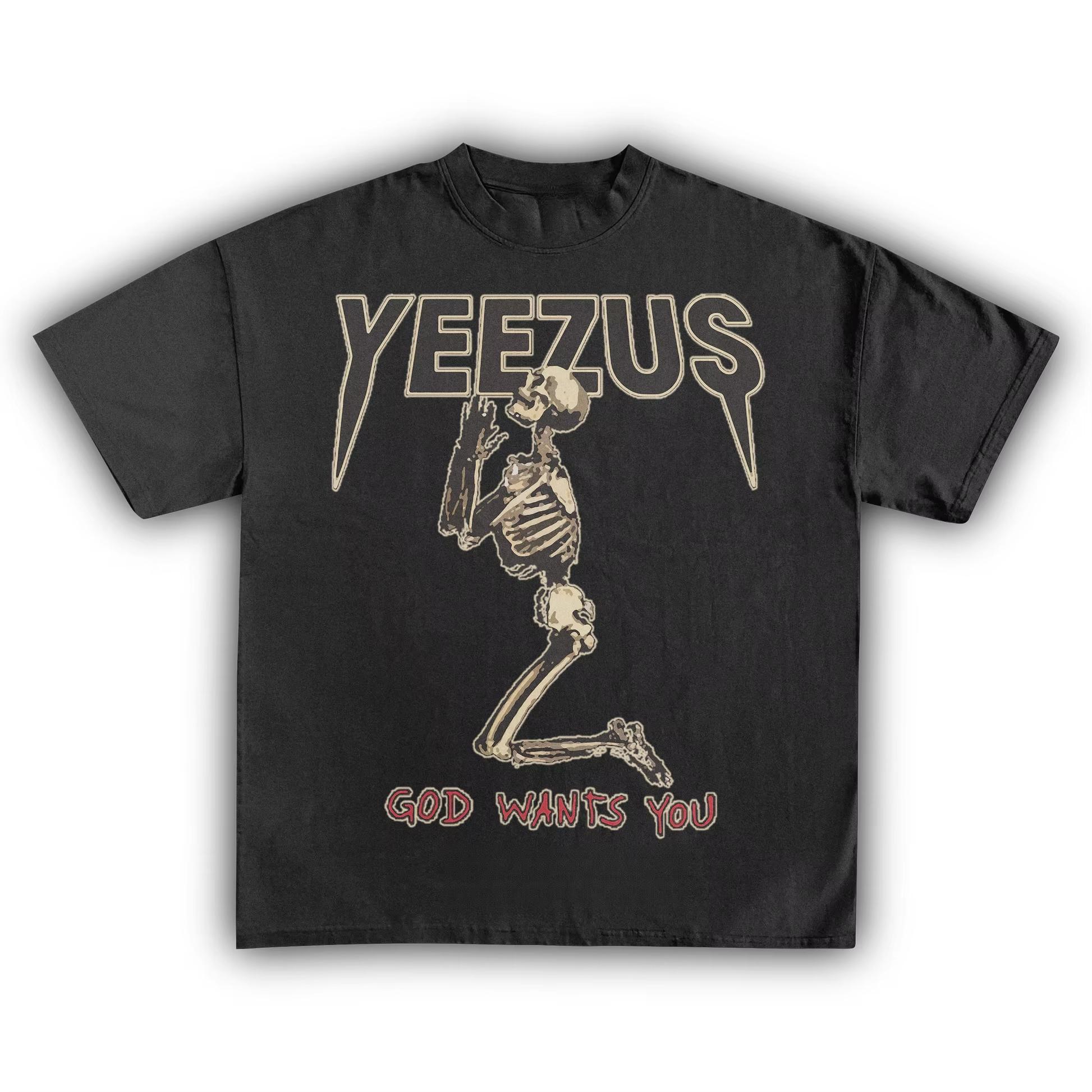 

Yeezus Kanye West American Rapper Cotton Tshirt Women Unisex Fans Essentials Short Sleeve Retro Tops Summer Vintage Print Tees M