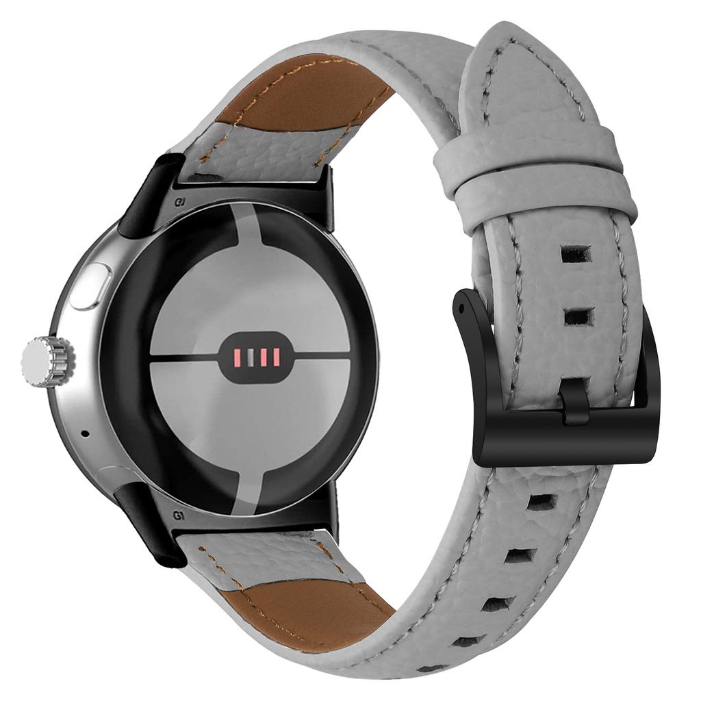 Litchi Textured Genuine Cow Leather Strap with Electroplated Buckle for Google Pixel Watch 4/3/2/Watch 41mm Pointed-End Watch Band