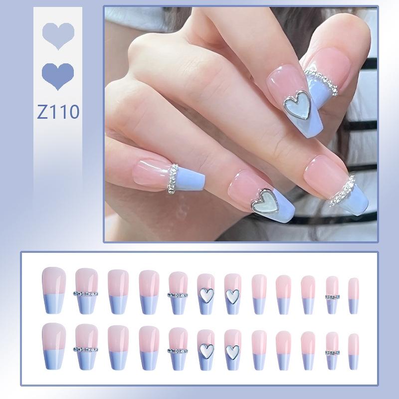 Press On Acrylic Fake Nails Set with Glue High Quality Handmade Nail Extension French Tips Woman False Short Nails Press Ons