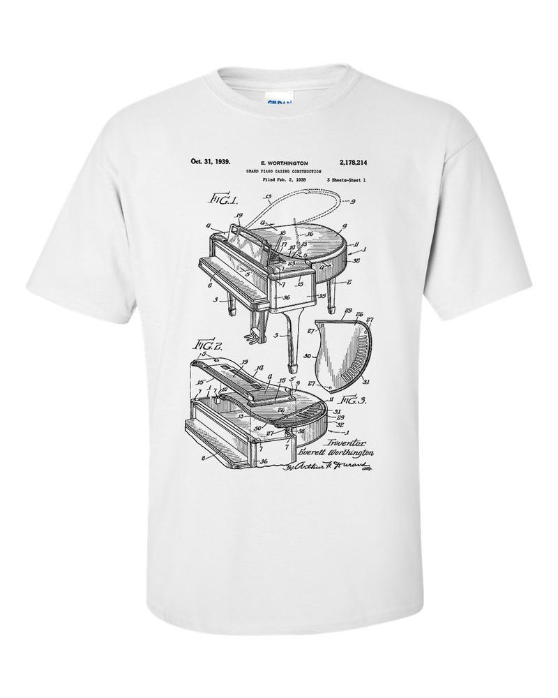 Grand Piano Patent Blueprint Pianist TShirt 2XL