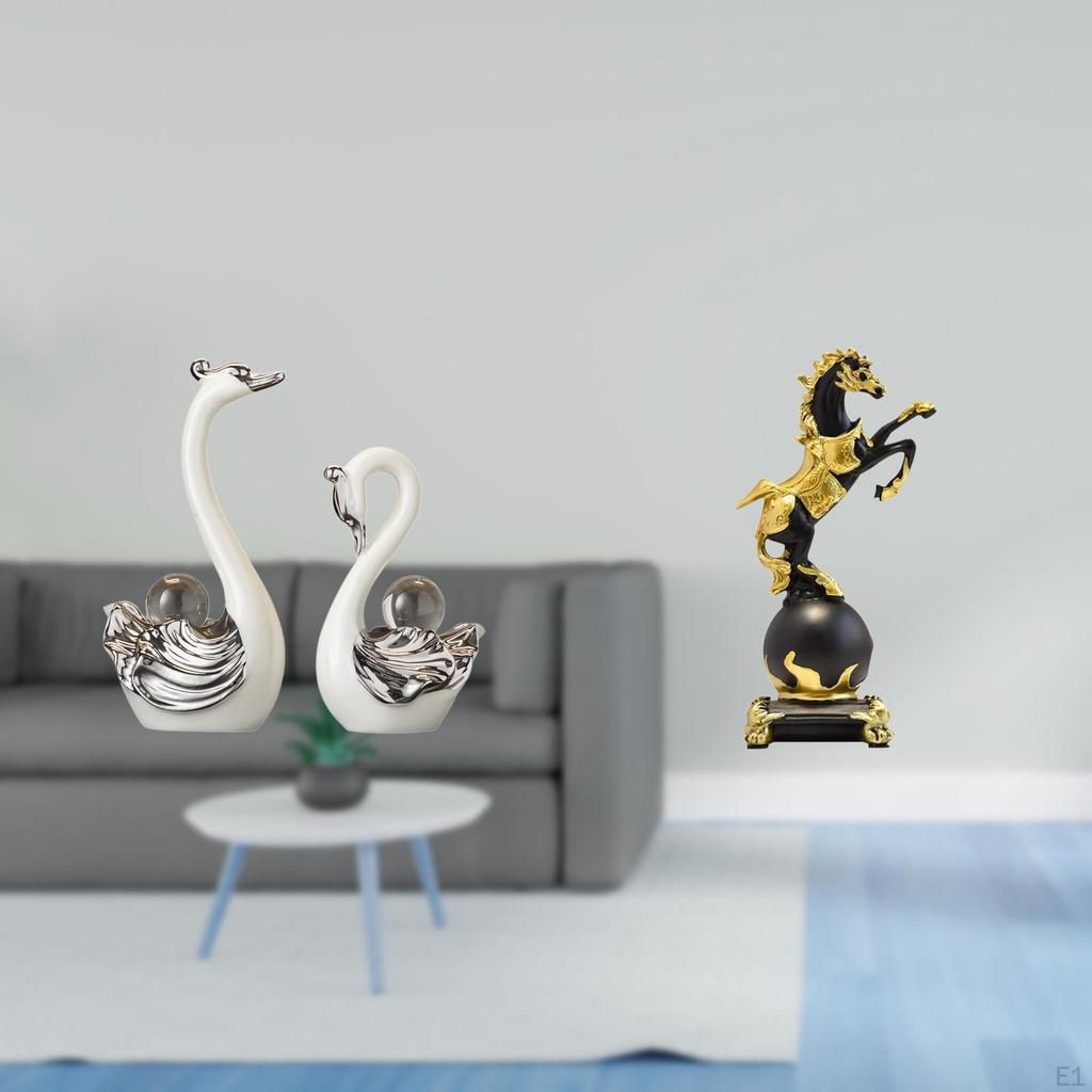 Porcelain Swan And Horse Figurine Collection Sculpture Ornament for Living Room Bedroom Fireplace