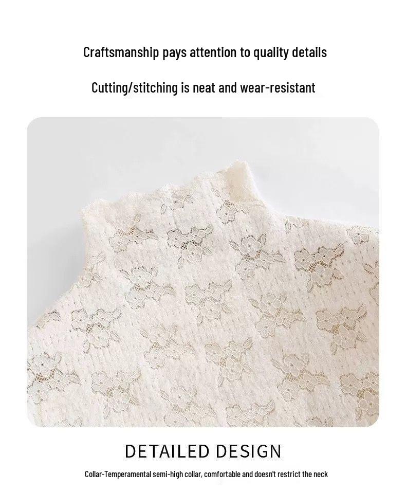 Dámská flanelová košile s vysokým límcem a krajkou - Stylová teplá základní vrstva pro podzim/zimu