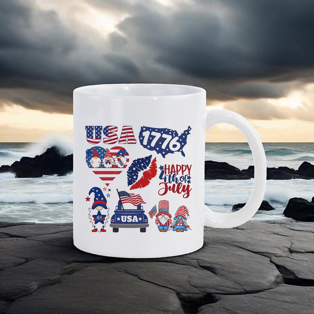 

Celebrate 4th of July Ceramic Mug Red White Blue Stripes Coffee Mug USA Flag 11oz Water Cola Beer Cup Uncle Sam Cups Daily Use 330ml