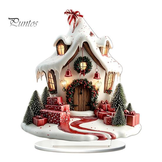 Sturdy Seasonal Shelf Decorations Winter Christmas Tree Cottage Table Decoration, Double Sided Acrylic Xmas Cabin Ornament Indoor Atmosphere