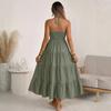 Spring and Summer Solid Color Neck Holiday Style Loose Long Dress Fashionable Backless Dress
