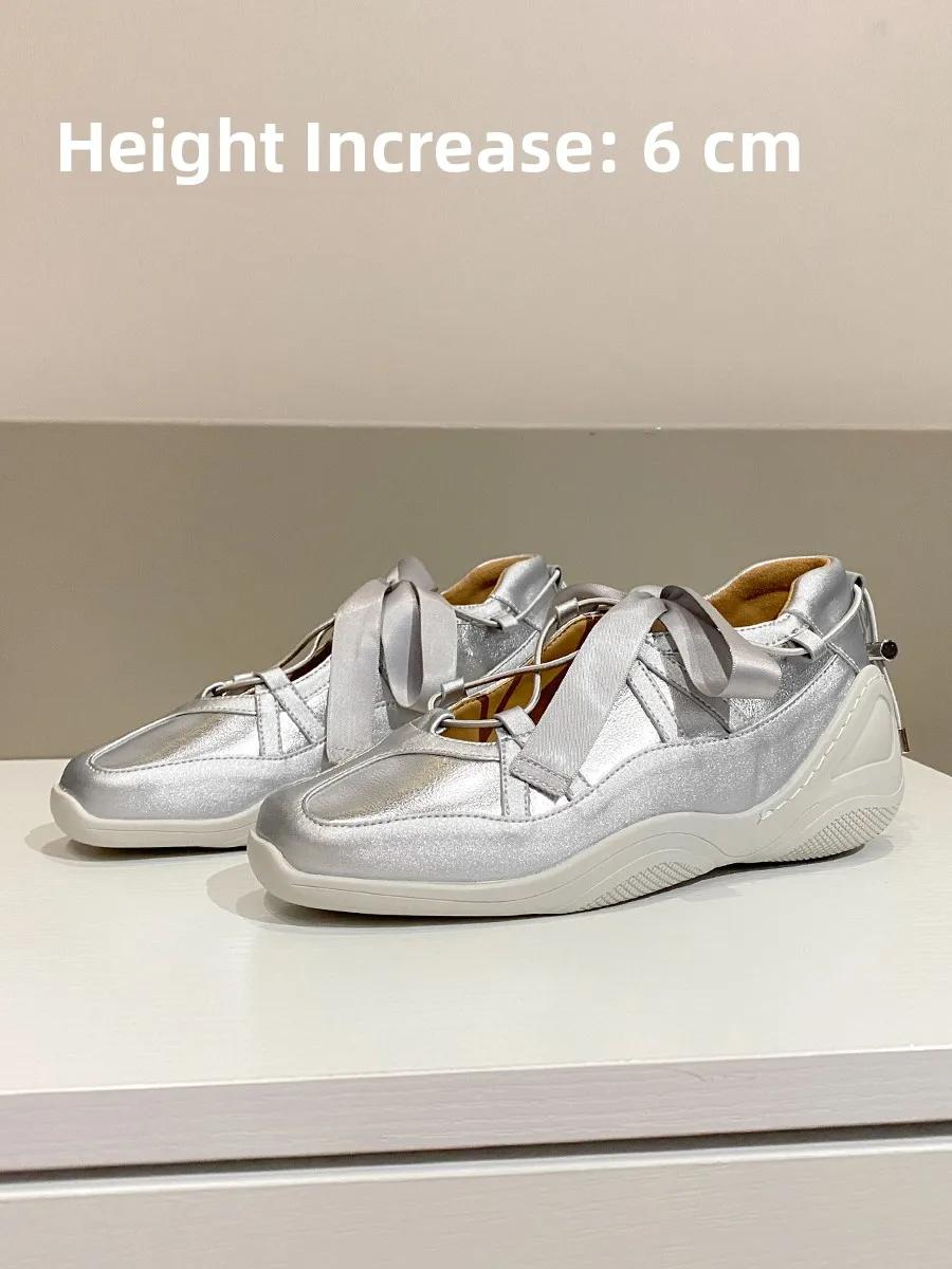

Fashion Ballet Sle Real Leather Women s Increased Height Casual Function German Training oes with Ribbon Butterfl 40