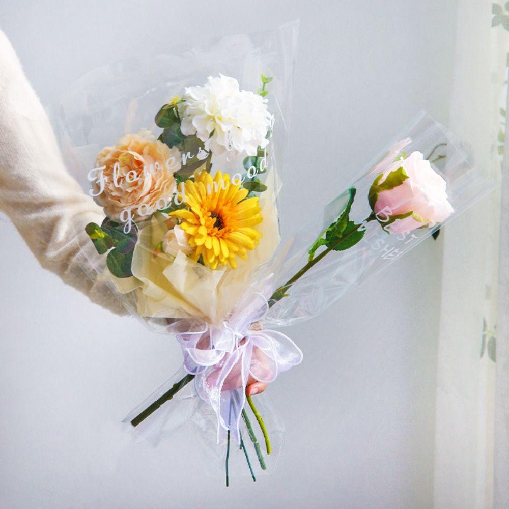 50Pcs Transparent Flower Wrapping Bag Waterproof Floral Wrappers  Wedding Party Decoration