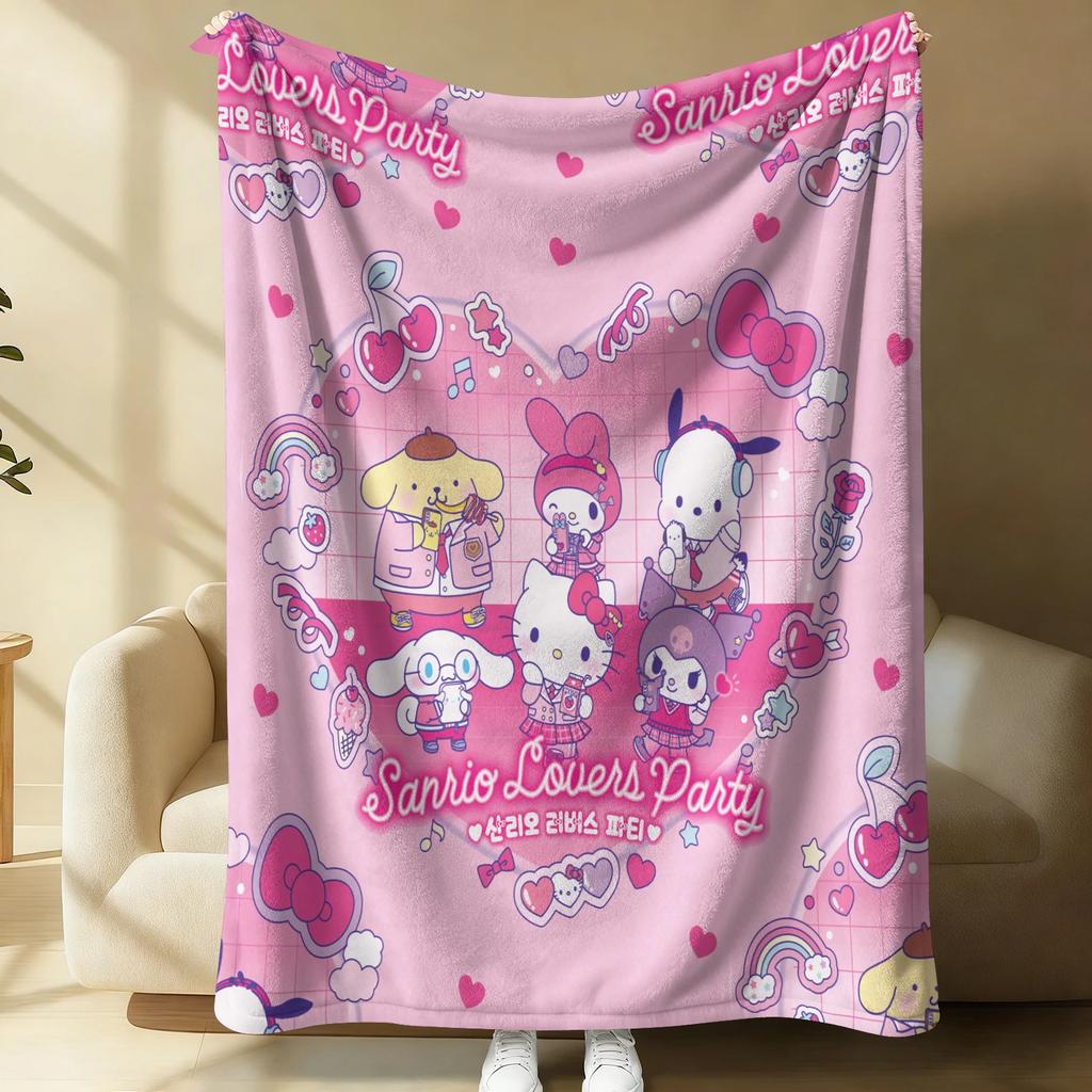 Pastel Blue Sanrio Cute Flannel Blanket Soft Warm Fluffy Throw Sofa Bed Cover Office Nap Shawl Lightweight Summer Blanket Gift