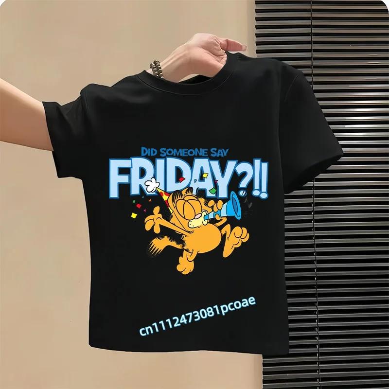 boys' sports shirt, girls' casual top with cartoon print, summer T-shirt Garfield's new children's pure polyester short-sleeved