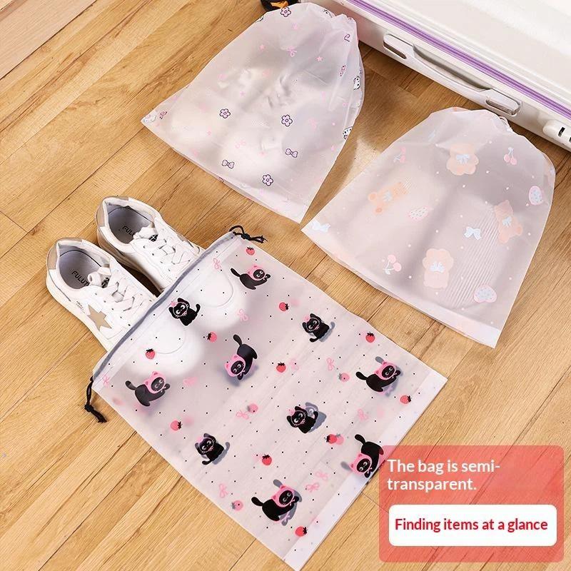 10Pcs Waterproof Drawstring Shoe Storage Bags With Cute Cartoon Prints Perfect For Travel Packing And Home Use
