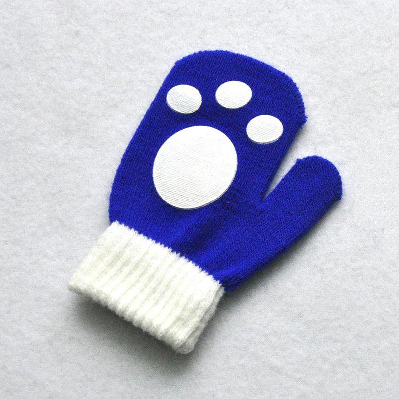

Детские короткие перчатки Зимние детские с отпечатком ножки Вязаные плюшевые пушистые Варежки с полным пальцем Осенние вязаные Грелки для рук 1-4 года королевский синий