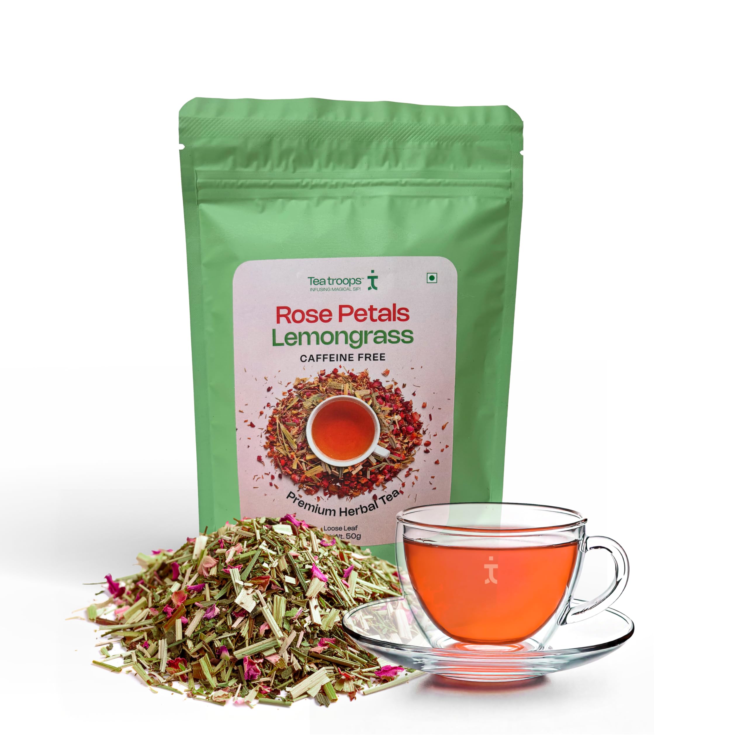 Tea Troops Rose & Lemongrass Herbal Tea 50g | Caffeine-Free Loose Leaf Tea | Immunity Boost Stress Relief | Skin Glow Detox Support | Flora
