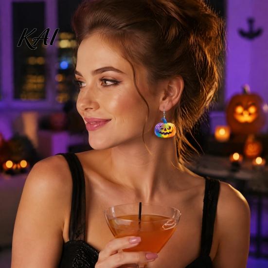Sweet Cool Party Jewelry 1 Pair Halloween Earrings for Women, Colorful Pumpkin Dangle Non-fading Scratch-resistant Drop Earrings, Acrylic Gifts