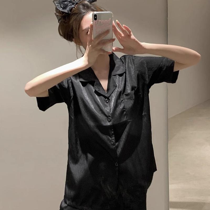 Mode Temperament Pyjama Damen Sommer Eis Seide High-End Kurzarm Lässig Dünn Loungewear Anzug