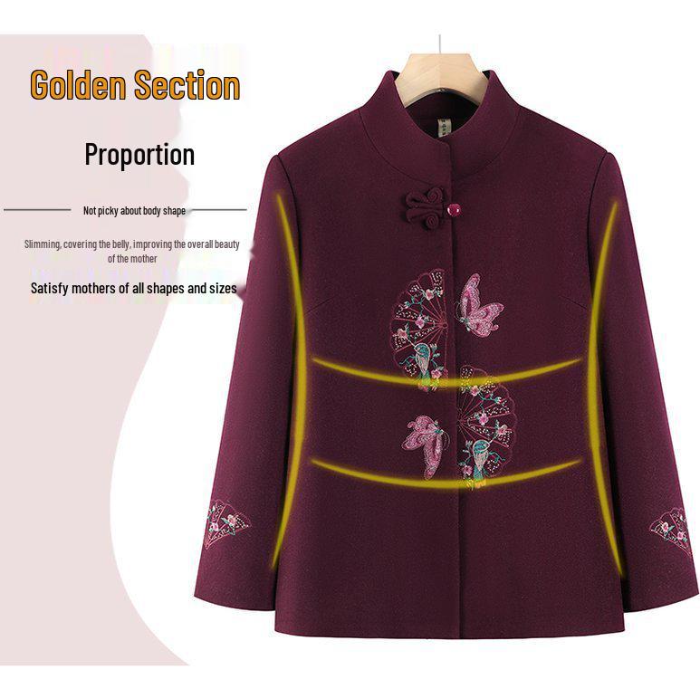 Elderly Women's Spring Wool Coat: Loose Tang Suit Jacket for Mom, Mother-in-law, or Wife - Perfect for Spring & Autumn.