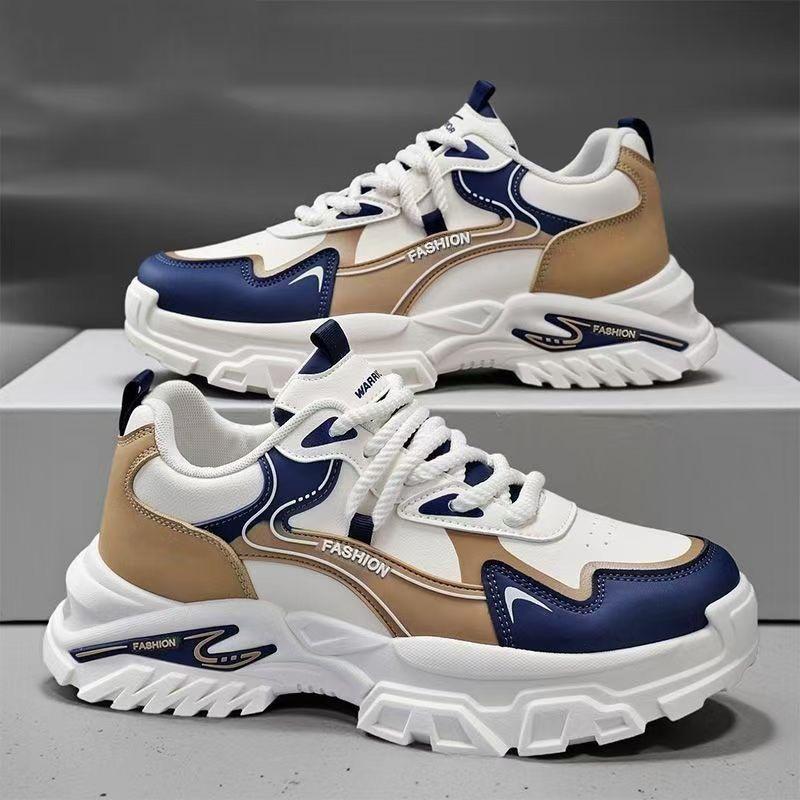 New Spring Breathable Leather Sports Shoes Thick-soled Heightened Casual Daddy Shoes 39