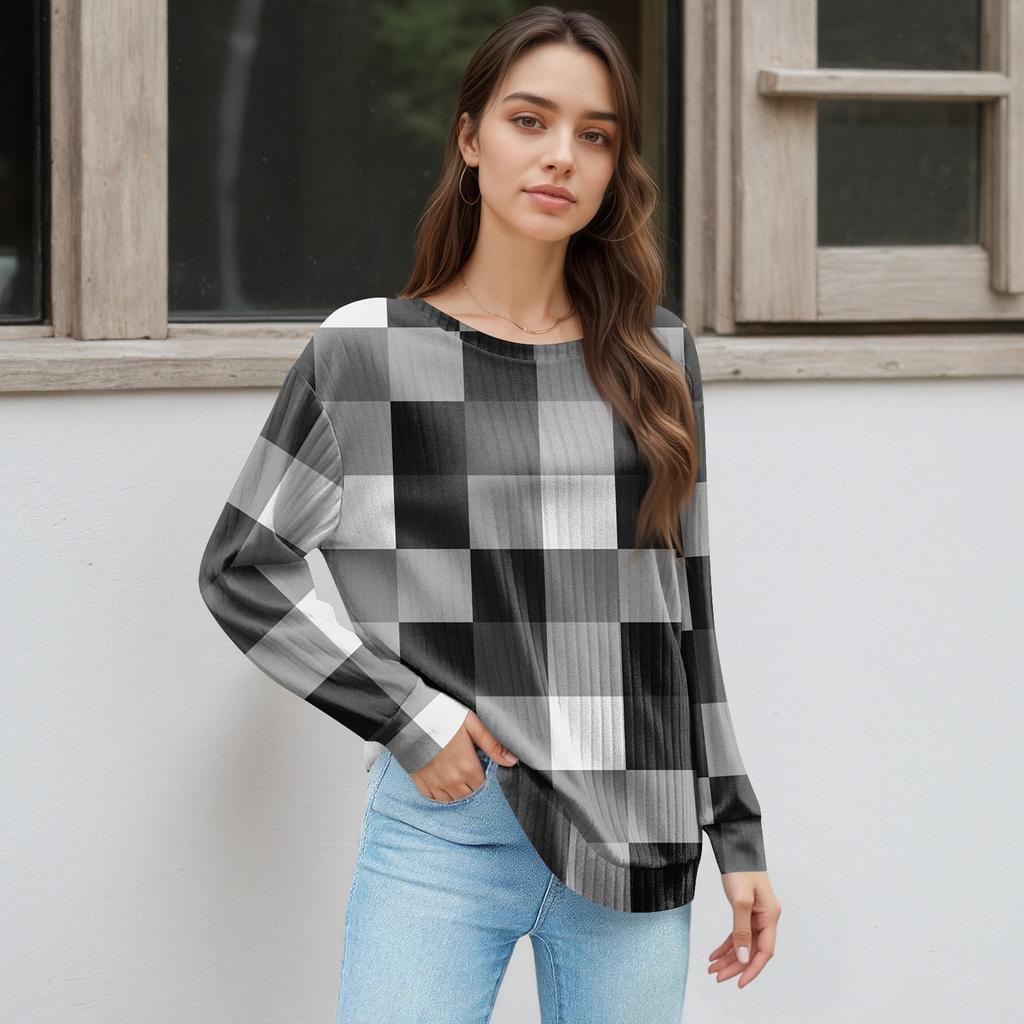 Women's Printed Lightweight Brushed-Cotton Round Neck Top