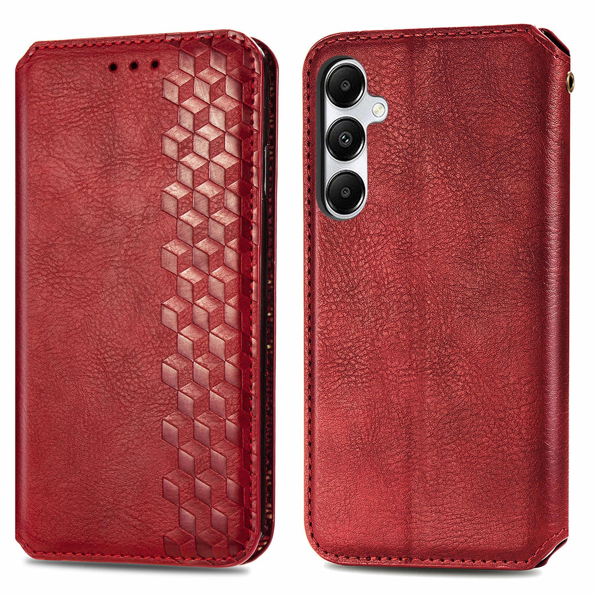 

For Samsung Galaxy A55 5G PU Leather Case Rhombus Imprint Wallet Stand Phone Cover Red