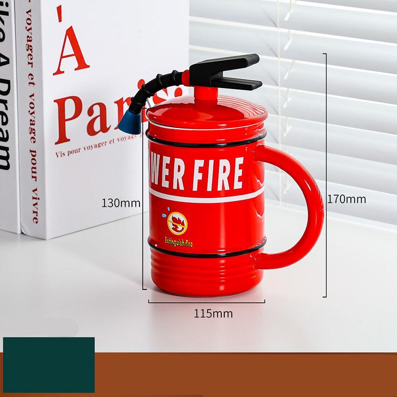 450ML Fire Shaped Extinguisher Ceramic Mug with Spoon Handle Lid Porcelain Coffee Tea Milk Cup Breakfast Water Gift for Fireman