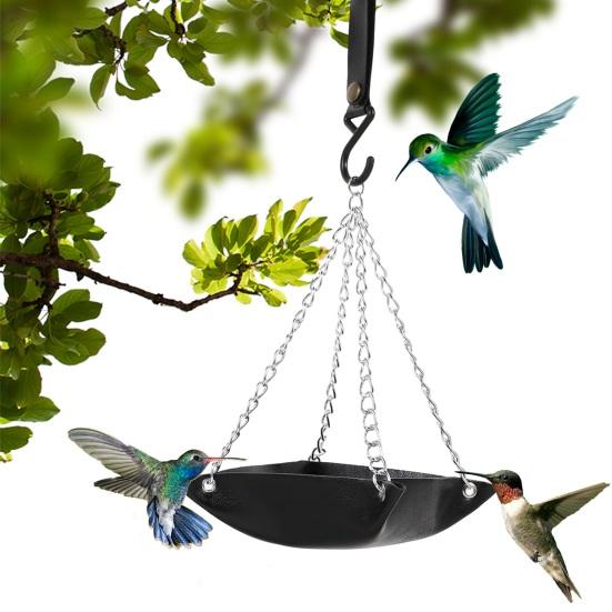 Hanging Bird Feeder Outdoor Hummingbird Feeders Faux Leather Feeding Tray Metal Mesh Attracting Wild Birds Square Platform