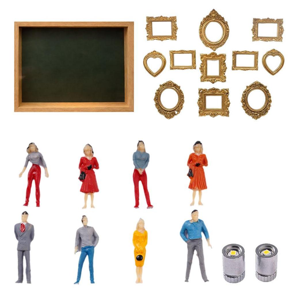Mini Museum Photo Album Mini Museum Silhouette Box Stylish Creative Memory Display Kit with Miniature Statue and Gold Frame