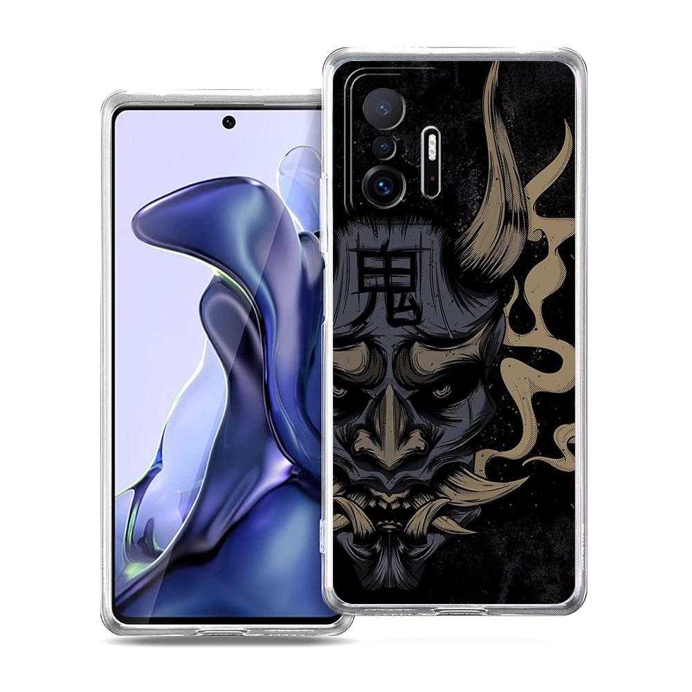 Transparent Phone Case for Xiaomi Mi 14 13 12 11 Ultra 13T 12T 11T Poco X3 NFC F3 F6 Pro Soft TPU Shell Japan Samurai Oni Mask