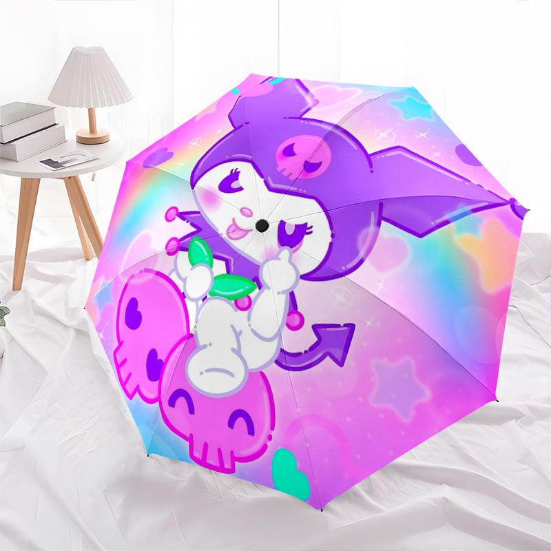 

1pc Kawaii Skull Devil Automatic Folding Umbrella - Portable 3-Fold Design with Iron Frame, Perfect for Fans, Travelers, Daily Use, and Festive Gifts!